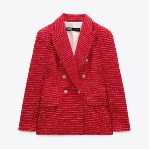 Zara Red Tweed Blazer